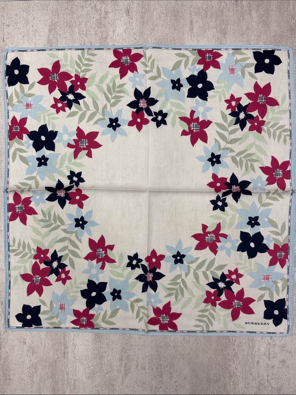 Burberry Floral Cotton Scarf - Cream, Navy & Pink